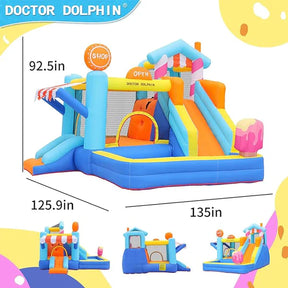 Inflável Doctor Dolphin, salto duplo com escorregador para crianças de 2 a 12 anos, para ambientes internos e externos [PROMOÇÃO FINALIZA ESTOQUE]