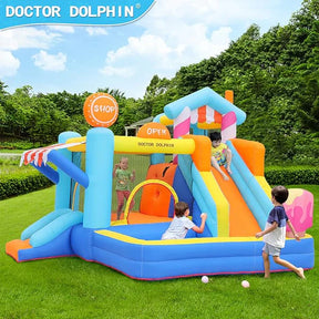 Inflável Doctor Dolphin, salto duplo com escorregador para crianças de 2 a 12 anos, para ambientes internos e externos [PROMOÇÃO FINALIZA ESTOQUE]