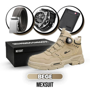 Kit Bota Militar Warrior Masculina de Couro Legitimo + 3 BRINDES: Cinto, Relógio e Carteira