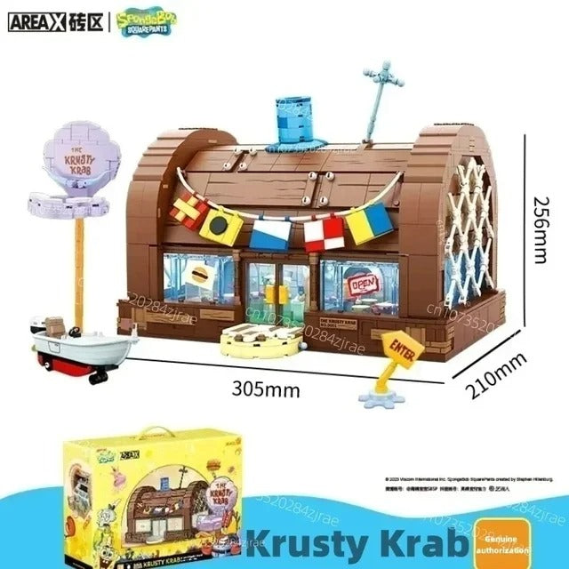 Bob Esponja Calça Quadrada Blocos de Construção Dos Desenhos Animados Krusty Krab Restaurante Modelo Montagem Brinquedo Patrick Estrela Capitão Presente de Aniversário