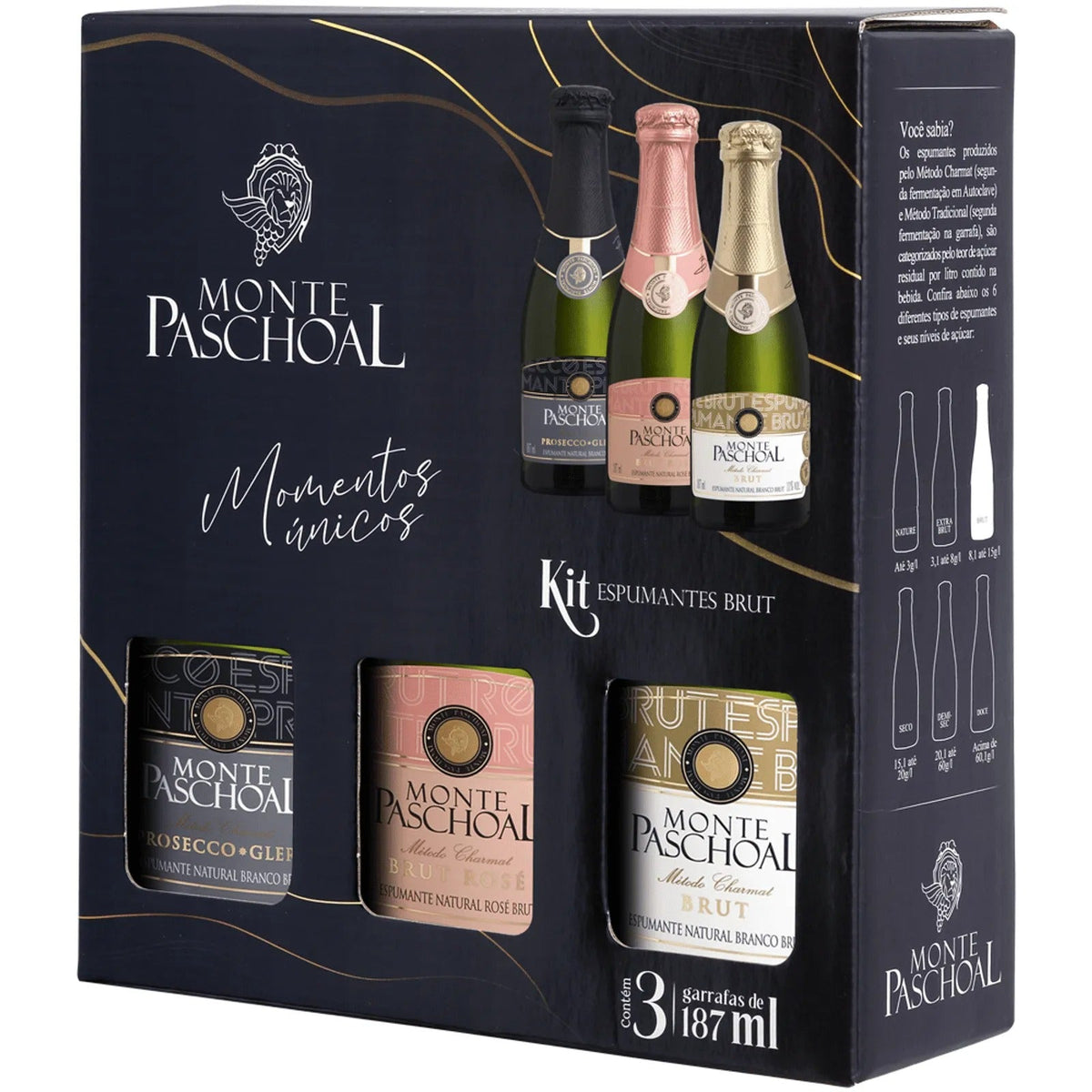 Kit Mini Espumantes Brut Monte Paschoal 3x187ml